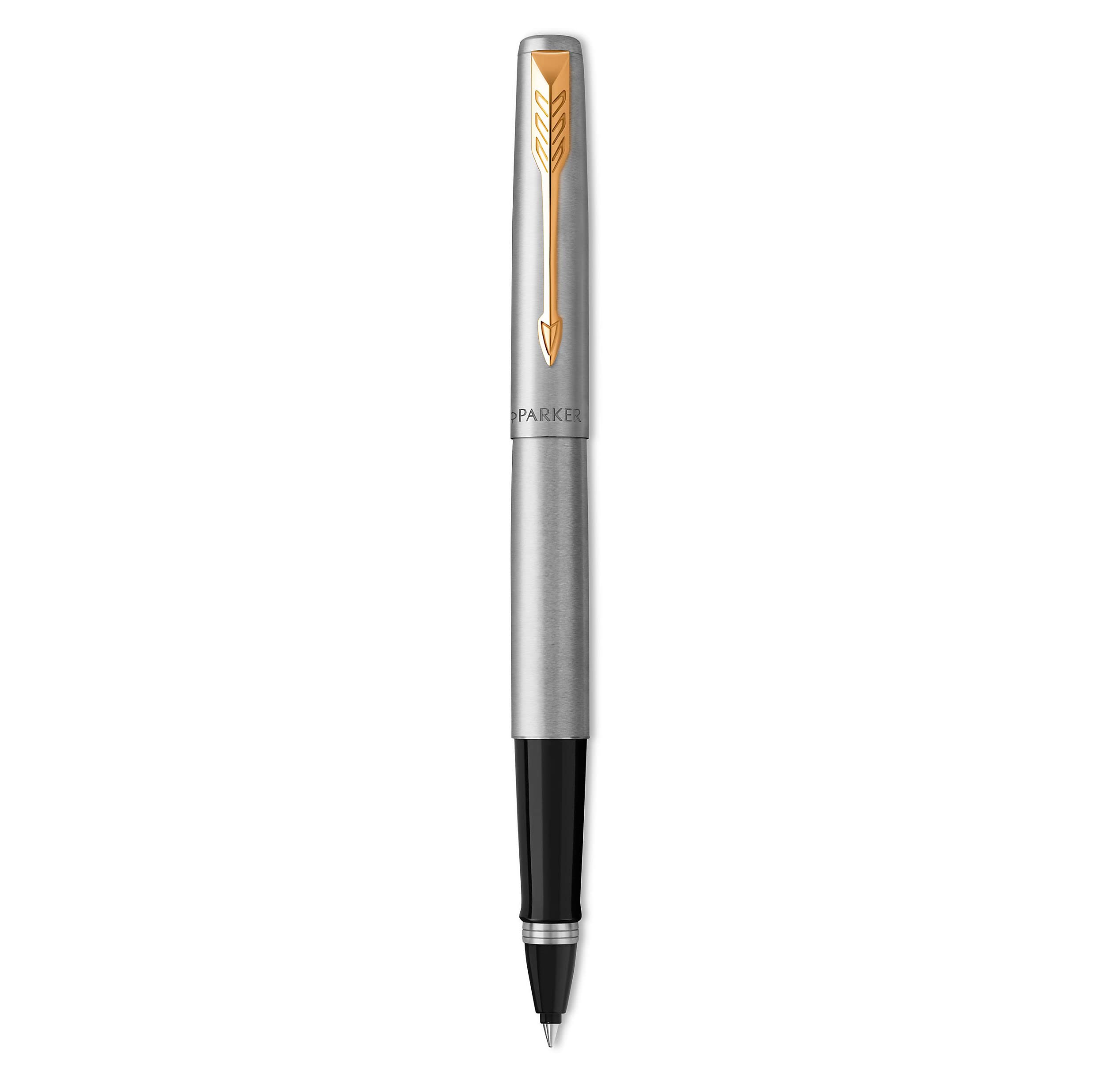 Jotter Rollerball Pen | Stainless Steel with Gold Trim | Fine Point Black Ink | Gift Box