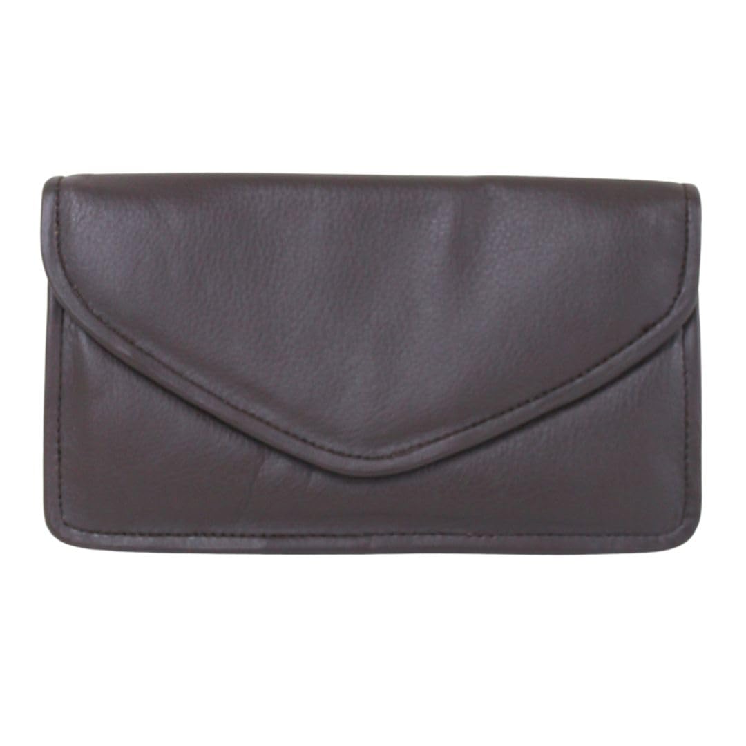 Luigi Genuine Leather Women’s Clutch – 3 Compartments, 1 Zipper Compartment, Card Holder Slot, Press Button Lock, Back Zipper Pocket (Brown)
