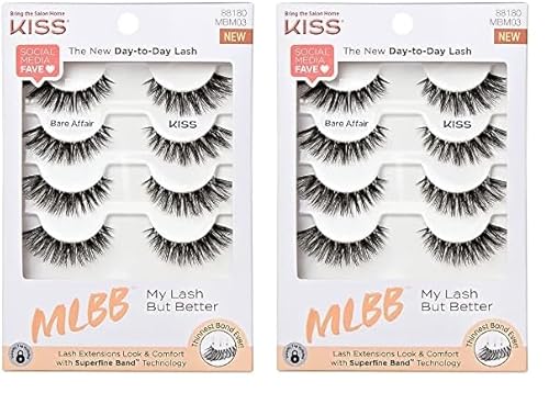 KISS My Lash But Better Fake Eyelashes Multipack – Bare Affair, 4-Pair Pack, Invisible, Lightweight, Reusable, Contact Lens Friendly, Voluminous, Comfortable | 8 Total (Pack of 2)