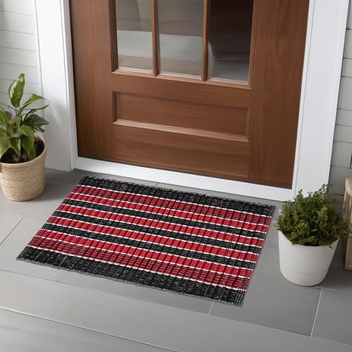 Image of Kuber Industries Pack of 2 Rectangle Durable Door Mats for Home & Living Room | 23x15 Inch Rainy Season Mats for Floor & Footmats for Bedroom, Kitchen & Balcony | Strips - Red & Black