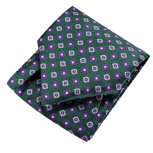 Image of Hi-Tie Silk Ascot for Men Self Tie Men's Cravat and Flower Lapel Pin Handkerchief Cufflinks Set for Wedding Party