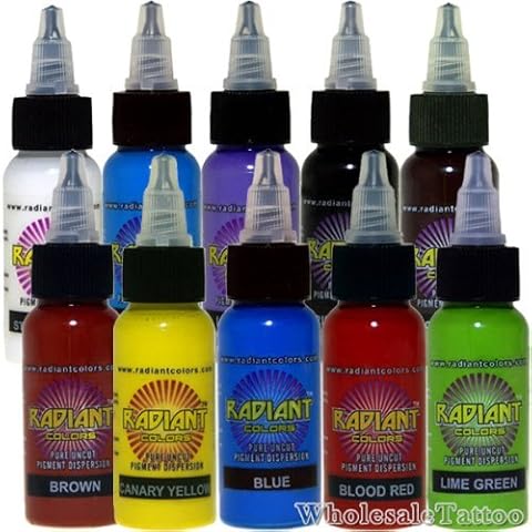 Radiant Tattoo Ink 10 Color Kit Set 1oz Bottle Cover