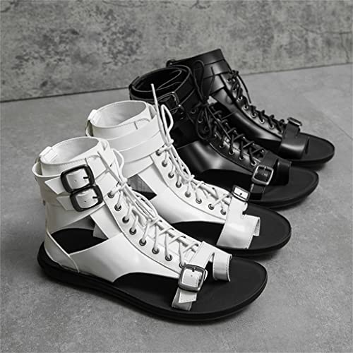 Men's High Top Sandals Versatile Men's Roman Sandals Casual Lace Up Buckle Strap Sandals Men Shoes(D,40 Code)2
