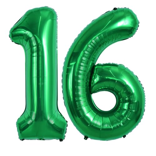 Image of TONIFUL 40 Inch Large Dark Green Number 16 Balloons Giant Digital 16 or 61 Helium Balloons, Foil Mylar Big Number Balloons for 16th or 61st Birthday Party 16th or 61st Anniversary Supplies Decorations