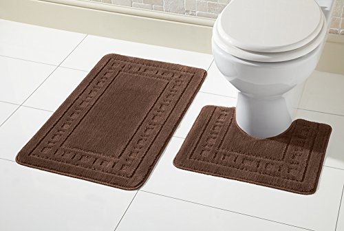 Olivia Rocco Miami 2 Piece Bath Mat & Pedestal Set, Non Slip Bathroom Set (Chocolate), Bath Mat 50 x 80 cm, Pedestal Mat 50 x 50 cm