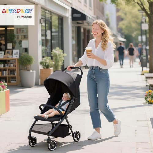 Aiyaplay Passeggino Leggero 6.3Kg Per Bambini 0-3 Anni Pieghevole Una Mano, Passeggino Compatto Reclinabile Con Cappottina E Poggiapiedi Regolabile, Ruote E Cesto Portaoggetti, Fino A 15 Kg, Grigio - 2