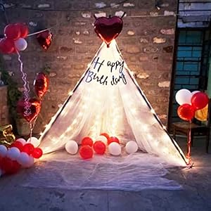 Party Propz Decoration Items For Birthday -25Pcs White Net, Led Fairy Lights And Balloon - Background Decoration Items, Birthday Decoration Items for husband Or Cabana Tent Decoration,Gifts