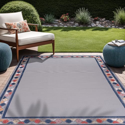 Beverly Rug Alfombra para exteriores de 6 x 9 pies, moderna, floral, para interiores y exteriores, fácil de limpiar, no se desprende, para sala de estar, porche, jardín, lavable (6 x 9 pies, gris)