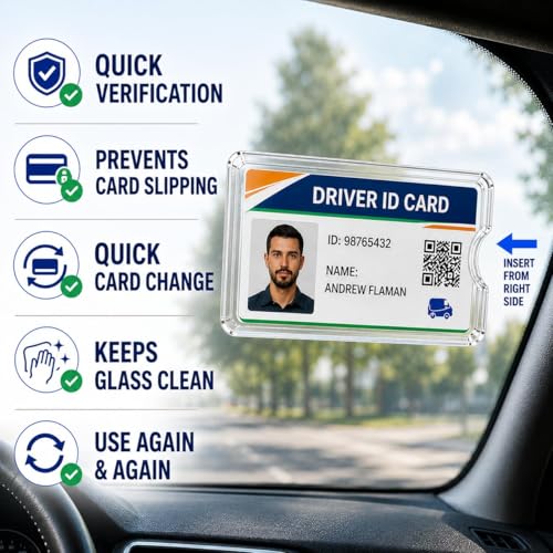 Image of AutokraftZ 𝗧𝗮𝗴 𝗛𝗼𝗹𝗱𝗲𝗿 𝗳𝗼𝗿 𝗖𝗮𝗿 𝗪𝗶𝗻𝗱𝘀𝗵𝗶𝗲𝗹𝗱 Card Holder with Strong 3M Adhesive | Transparent Sticker Holder for Car Glass | Vehicle Windshield Card Protector