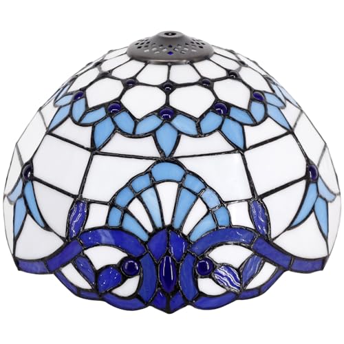 Image of 12 Inch Tiffany Stained Glass Lamp Shade Replacement Only(Blue Baroque) | Stained Glass Style Lampshade with Cap fit for Table lamp Pendant Light Ceiling Fixture