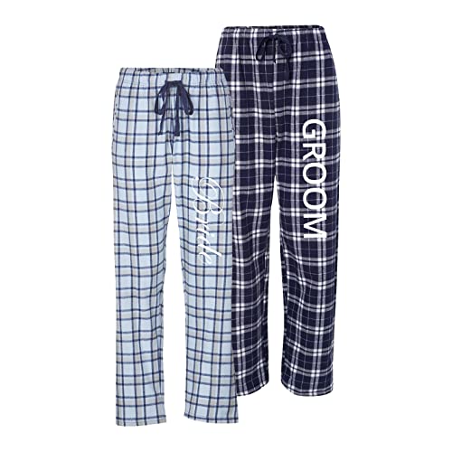 Bride and Groom Flannel Pajama Pant Set of 2 - Light Blue and Navy Blue