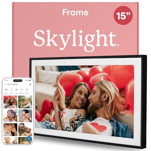 Image of Skylight Digital Picture Frame: 15 Inch WiFi Enabled with Load from Phone Capability, Touch Screen Digital Photo Frame Display - Customizable Gift for Friends and Family - Black