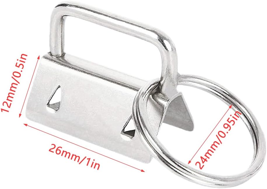 20 Pack Key Fob Hardware 1 Inch Key Fob Crimp Ends with Key Rings Car Keychain Hardware Set for Stretchy Keychain Wristlet Leather Car Key Chain Customzied Keychains Fabric Wrist Strap Key Tag