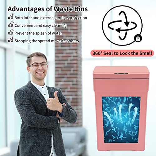 Caneca de basura plástica rectangular de 50 litros rosa miniatura 6