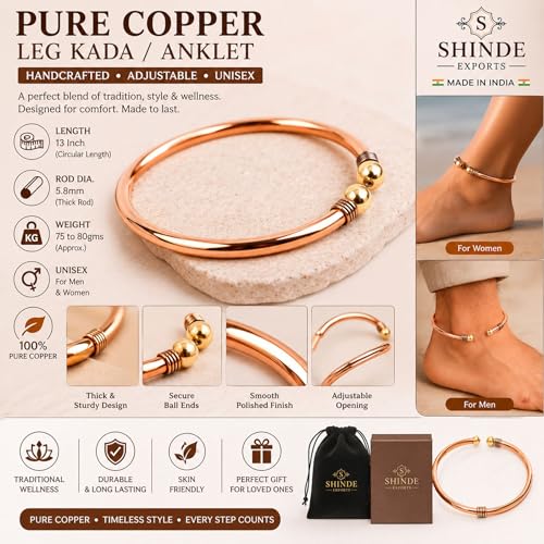 Image of SHINDE EXPORTS adjustable pure copper leg anklet bracelet kada for men and women indian jewelry