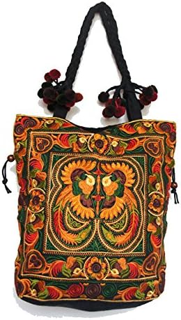 Handmade Vintage Bohemian Boho Hippie Gypsy Indian Hmong Tribal Ethnic Handbag Shoulder Bag Purse Orange Bird (CB001) - Shipped by Fedex FREE (Asia & Europe)