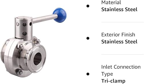 Miniatura 7 de DERNORD Válvula de mariposa sanitaria con mango de acero inoxidable 304 Tri Clamp Trébol (1 pulgada)