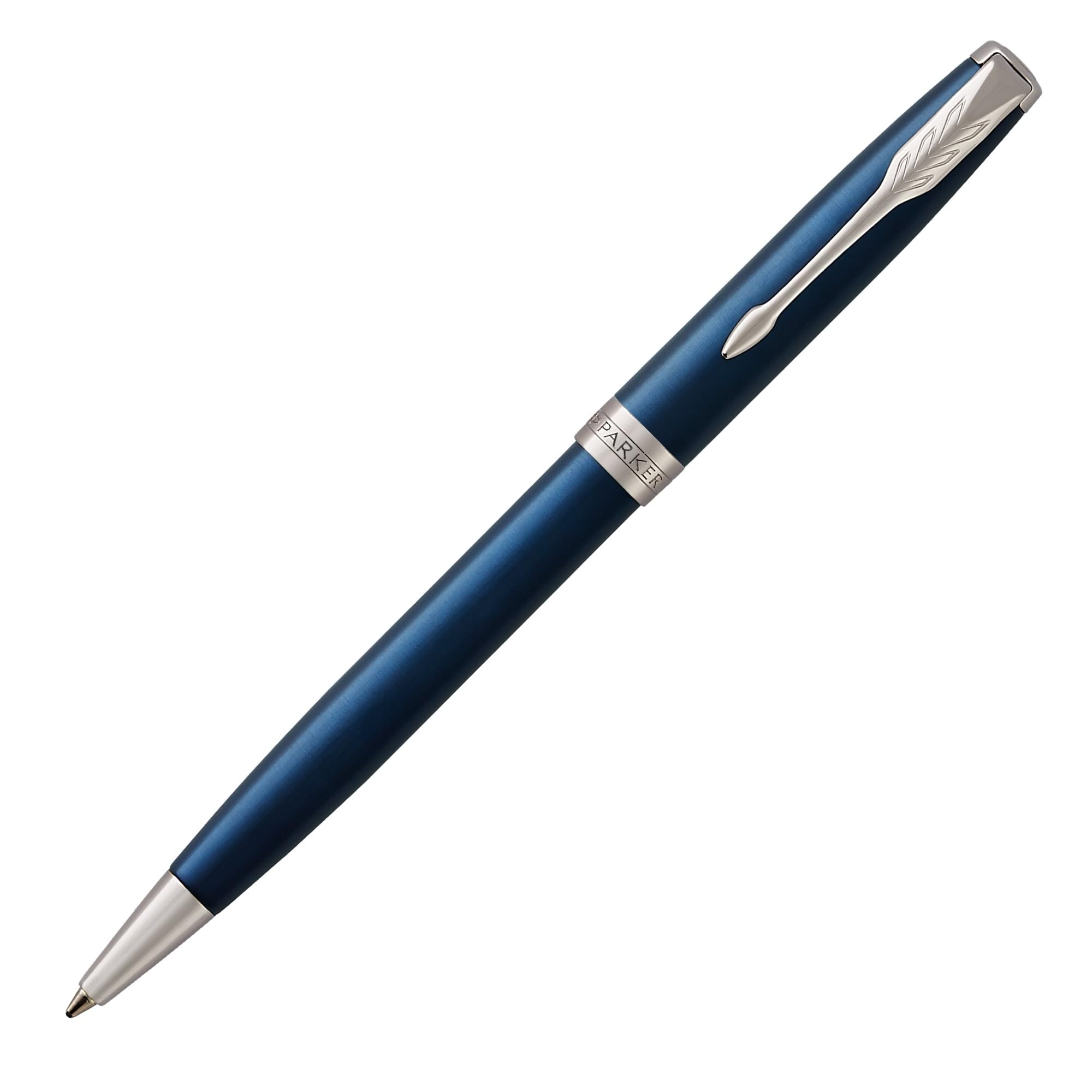 PARKER Sonnet Ballpoint Pen, Blue Lacquer, Palladium Trims, Medium Point, Black ink refill - Gift Set + black pen pouch
