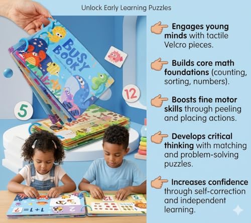 Image of Toddler Busy Book - Activity Binder for Kids 3+ Years | Montessori Learning Busy Board | Activity Book | Educational Toy | Easy to Carry Travel Book | Return Gift for Kids (Numbers 123)