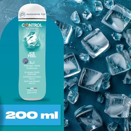 Control Ice Feel - Gel de Masaje Corporal con Efecto Frío y Tapón Masajeador - 200 ml - Base acuosa - Compatible con preservativo - Hidratante - Hipoalergénico - Sin azúcar - No mancha