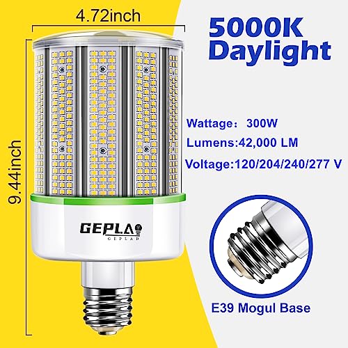 1000W Equivalent Led Corn Bulb, 300W E39 Mogul Base,42,000 Lumen Replacement Metal Halide/Hid/Hps,5000K Daylight For Garage Warehouse Parking Light #TOP3
