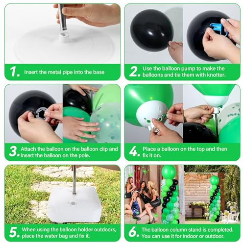 Image of 2 Sets Green and Black Balloon Column Stand Kit with 102 Balloons Adjustable Balloon Tower Stand with Bases for Floor Confetti Balloons Column Kit for Graduation Birthday Appreciation Party Decor