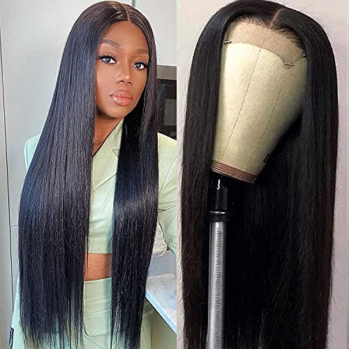 Alliggic 4x4 Lace Front Wigs Pre-Plucked With Baby Hair, Alliggic Lace Frontal Brazilian Human Hair Wigs For Black Woman Natural Black Color Natural Hairline (20 Inch, 4X4 Straight Wigs)