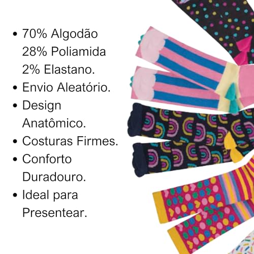 Kit 3 Pares de Meias Menina Cano Alto Infantil Galochita Conforto Estilo Anatômica 70% Algodão 28% P