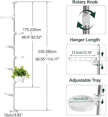 Miniatura 4 de Hershii - Soporte de 7 niveles para plantas de interior, decorativo, estante de exhibición con poste de tensión, para macetas, ajustable de piso a