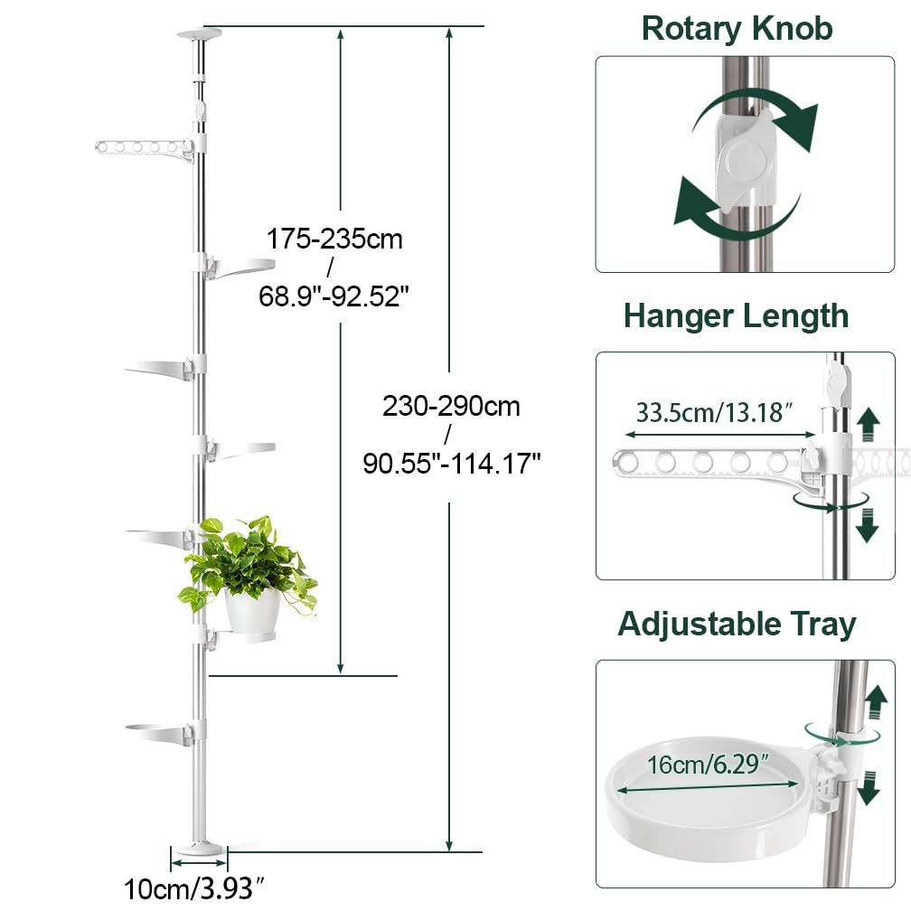 Hershii Pied de tension à 7 couches pour plantes - Décoration d'intérieur - Support de pot de fleurs en métal - Support de présentation du sol au plafond - Économie d'espace - Ivoire