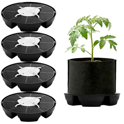 Bekith 4 Pack Self Watering Fabric Pot Base Auto-Irrigation System Plant Saucer for 5 Gallon Fabric Pots Auto Watering Plant Water Tray for Indoor Grow Tents Greenhouses Outdoor Gardens