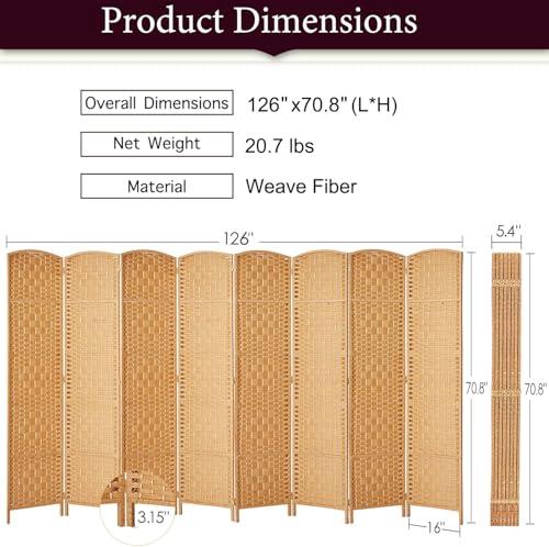 Rose Home Fashion 6 ft Tall Room Divider, Room Dividers and Folding Privacy Screens, 15.7in Privacy Screen 8 Panel Partition Temporary Wall Separation for Private, Light Beige - Thumbnail 3