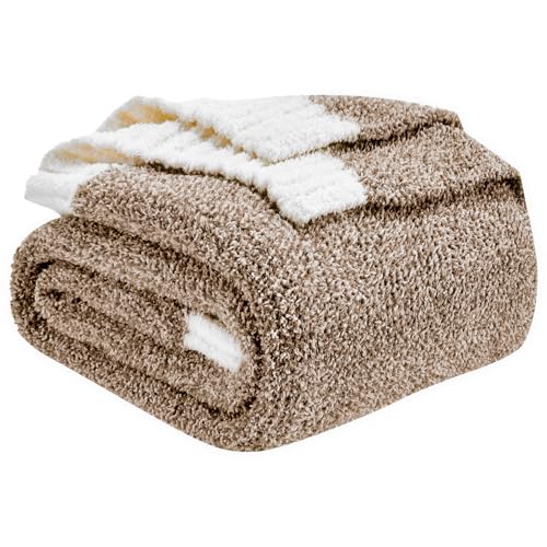 Image of CozeCube Reversible Knitted Throw Blanket, Brown White Melange 60 inchx80 inch