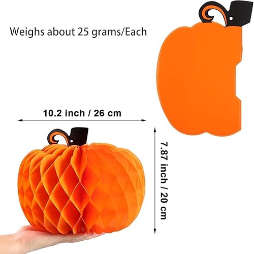 Miniatura 4 de HGJST Paquete de 6 centros de mesa de papel de calabaza de panal de abeja 3D calabazas de tejido 3D de 10.2 pulgadas, decoración colgante para