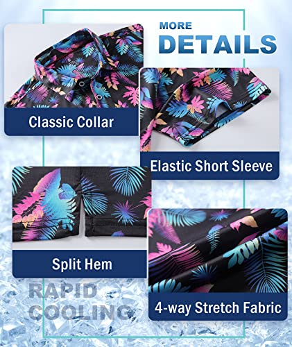 Mens Sport Polo Shirt Fun Golf Shirts Short Sleeve Moisture Wicking Dry Fit Performance Athletic Golf Shirt Black Color Leaves 2Xl #TOP4