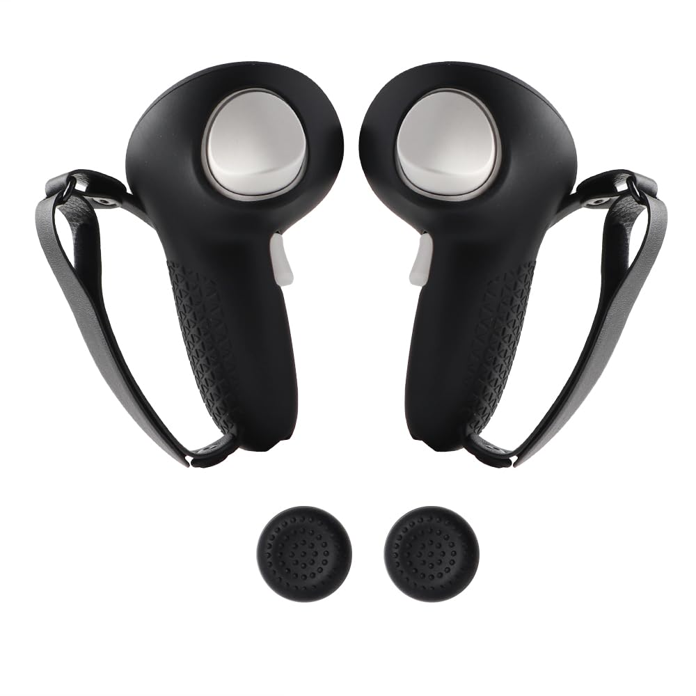 VR Touch Controller Grips Cover pour Meta Quest 3/Quest 3S, Accessoires pour Casque de réalité virtuelle, Housse de Protection en Silicone avec dragonne réglable (Noir)