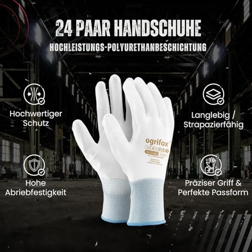 Foto von FUZZIO 24 Paar Ogrifox PU besichtet Arbeitshandschuhe Handschuh-Klammer (XL-10, Schwarz)