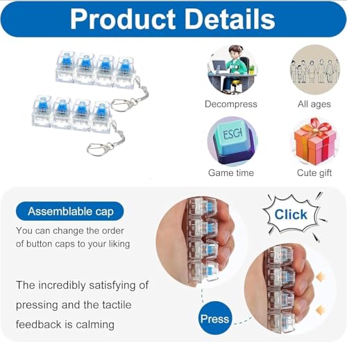 Image of Stewit Keyboard Clicker Fidget Keychain, Mechanical Switch Stress Relief Toy, Sensory Finger Button Decompression Toy for Adults and Kids, Cool Office Desk Gadget & Gift (Keyboard Keychain)