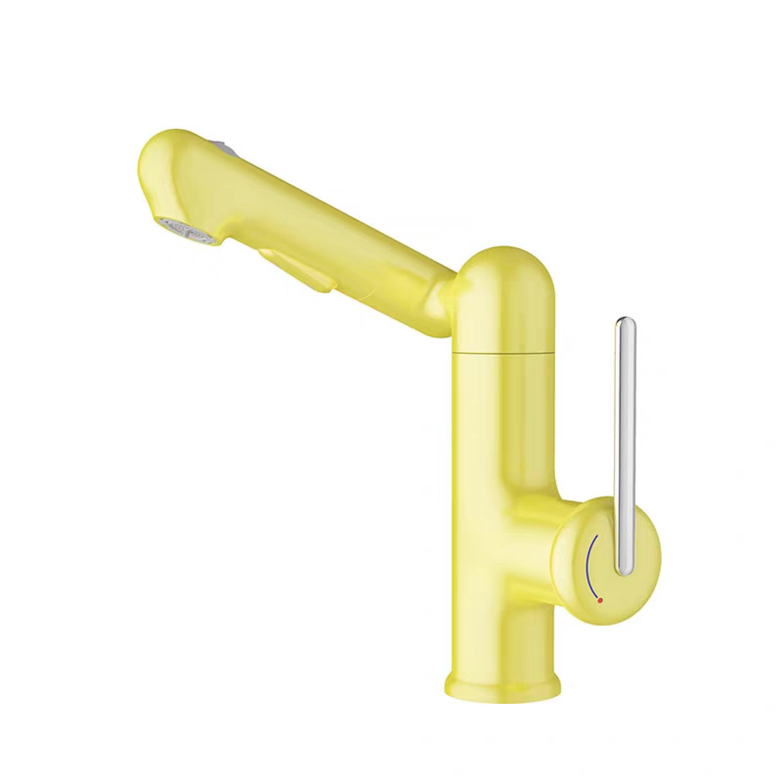 Fanjubei Yellow Bathroom Copper Robotic Arm Basin Hot And Cold Water Faucet,