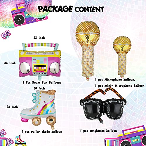 Rainbow Roller Skate Balloons Boom Box Balloon 4D Round Shaped Foil Balloons 80S 90S Retro Theme Hip Hop Disco Fever Birthday Party Garland Arch Balloon 129 Pcs Kit Decor Supplies #TOP1