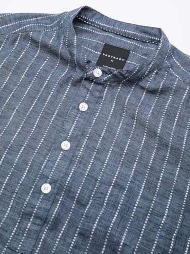 Image of VASTRADO Aegean Blue Chalk Striped Kurta MK5805A