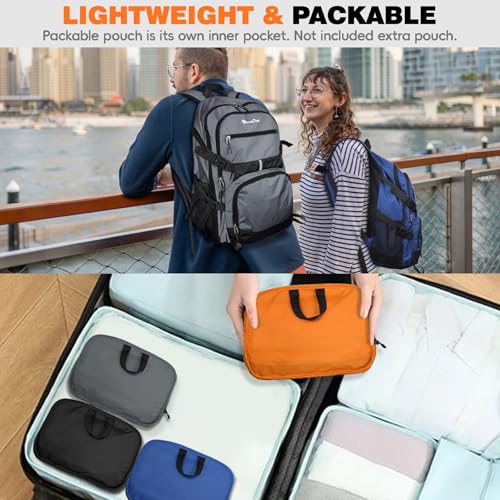 Seektop 40L Hiking Backpack Foldable Daypack for Women Men, Lightweight Travel Backpack Carry on Flight Approved Work Business Leisure Bag (Blue)