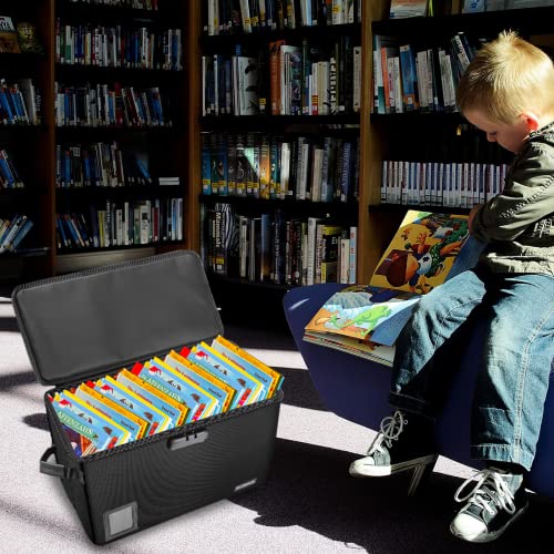 Image of 2 Pack Comic Book Storage Box, ELOBOON Fireproof & Water-Resistant Comic Book Box with Lock and Label Window, Moistureproof Comic Short Box with Fire Zipper, Comic Book Bin with Non-Slip Bottom, Black