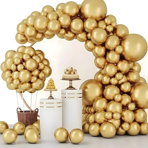 Image of Balloons for Birthday Decoration Kit Chrome Metallic Gold 20 pcs Latex Glossy Finish Party Balloon for Wedding, Anniversary Celebration 10 Inch Helium & Air Supported
