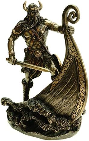 Veronese 708-7655 Viking Figurine Standing at the Bow of his Dragon Ship 24 cm