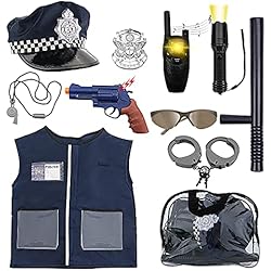 Maletin Policia deAO Disfraz de Policía Juego Infantil de Imitación Conjunto de Uniforme Policial Incluye Gorra, Chaleco, Placa, Handcuffs, walkie-talkies Armas de Juguete y más Accesorios