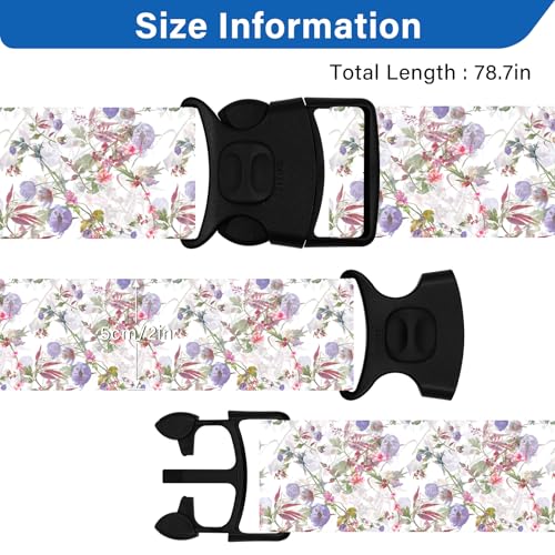 Image of Luggage Straps for Suitcases, Travel Adjustable Belt with Quick Release Buckle, Heavy Duty Nylon Bag Packing Strap, Unique Bright Identifiers Business Travel Accessories (2 Pack) - Purple Flowers