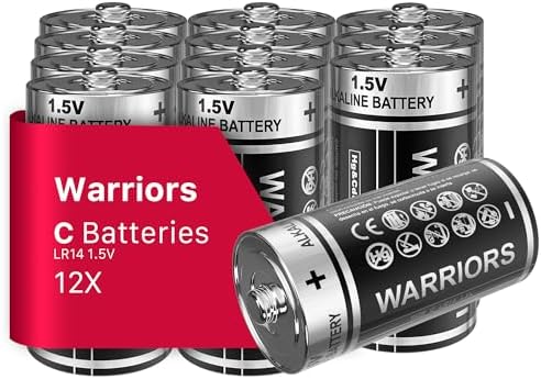 Warriors 12X C Batterien LR14 Alkaline 1,5V (12 pro Packung), 10 Jahre Haltbarkeit, auslaufsicher, lang anhaltende Leistung für Spielzeug, Taschenlampen, Radios, Uhren, Vorteilspac