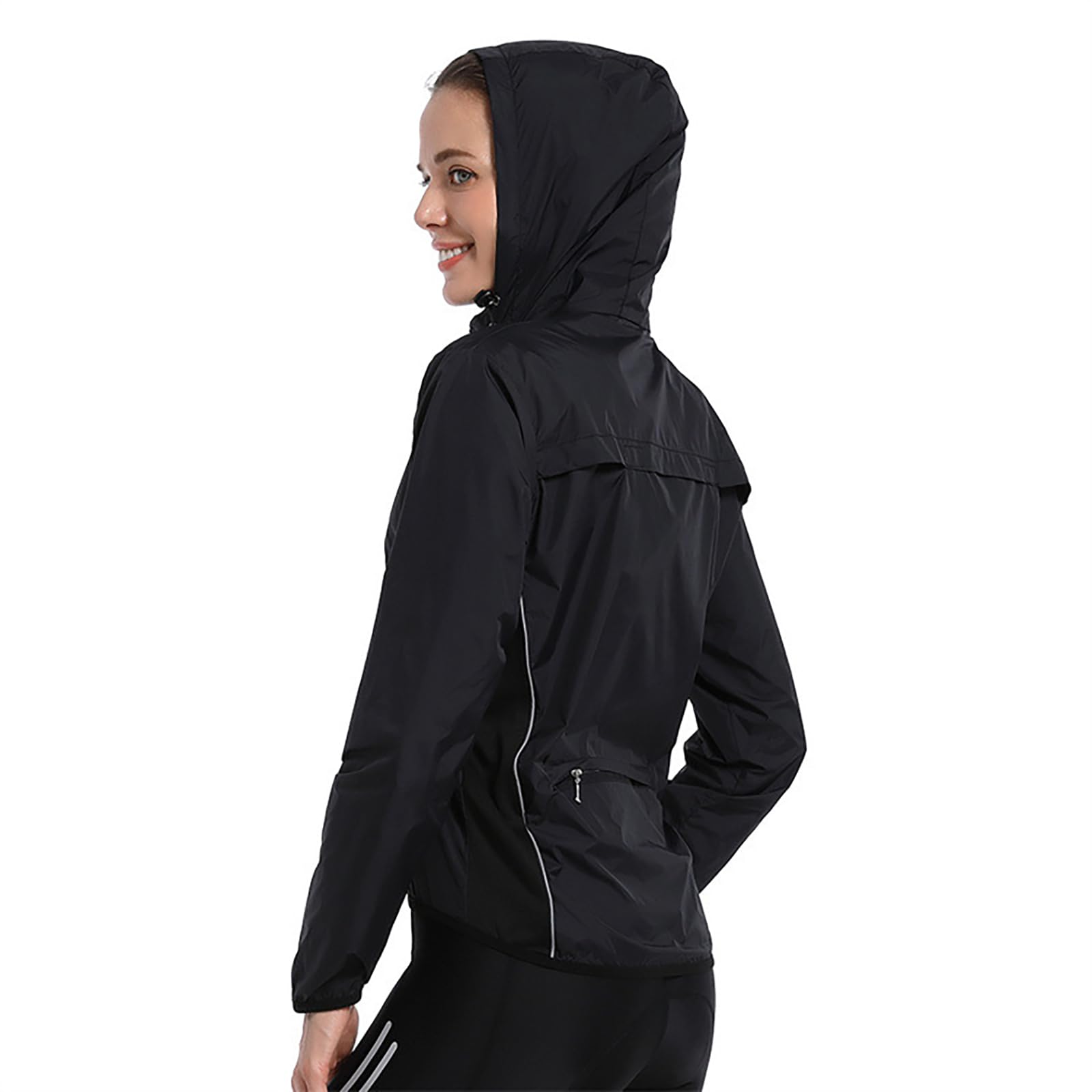 Chaqueta de Ciclismo y Running para Mujer con Tiras Reflectantes y Cremallera, Impermeable, Cortavientos, Ligera y Transpirable para Correr, Ciclismo y Jogging,Black-M