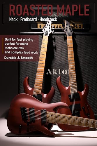 Image of AKLOT Multi-Scale 8-String Electric Guitar: Roasted Maple Neck with String-Through Bridge Electric Guitars Kit with Okoume Body, HH Pickup, Gig Bag, Strap, String Mute, Distortion Pedal, XRN-8 TB